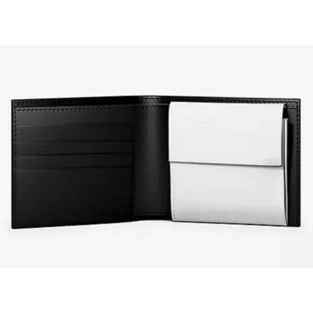 New Michael Kors Cooper Two-Tone Billfold Wallet with Coin Pouch Black / White